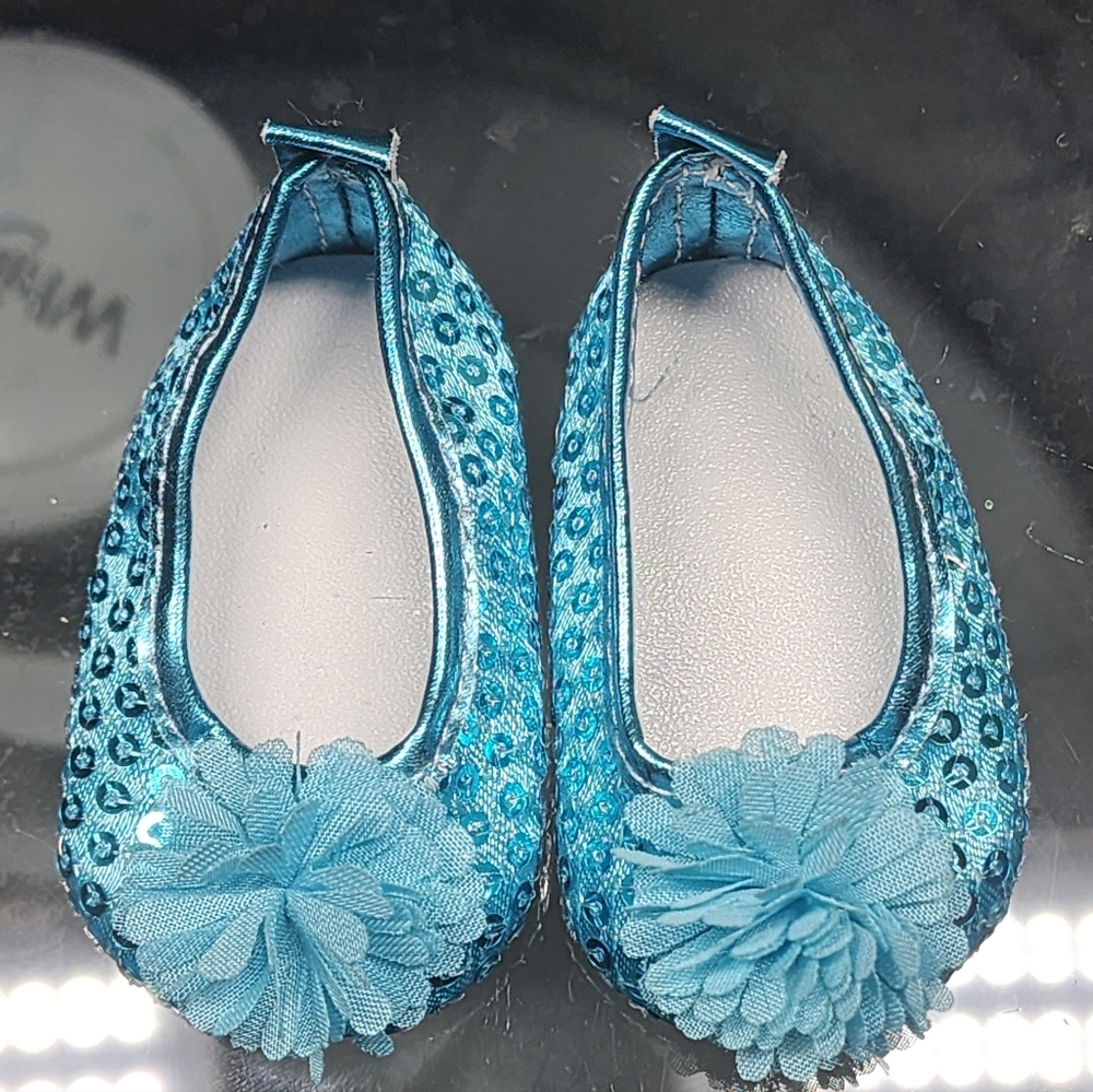 18" Doll Teal Sequin Bow Shoes
